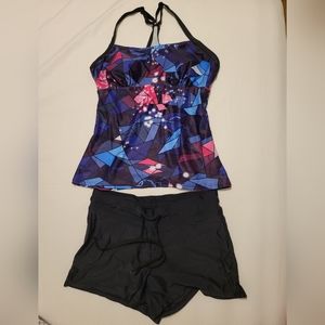 Swimsuit shorts and tank top with built in bra